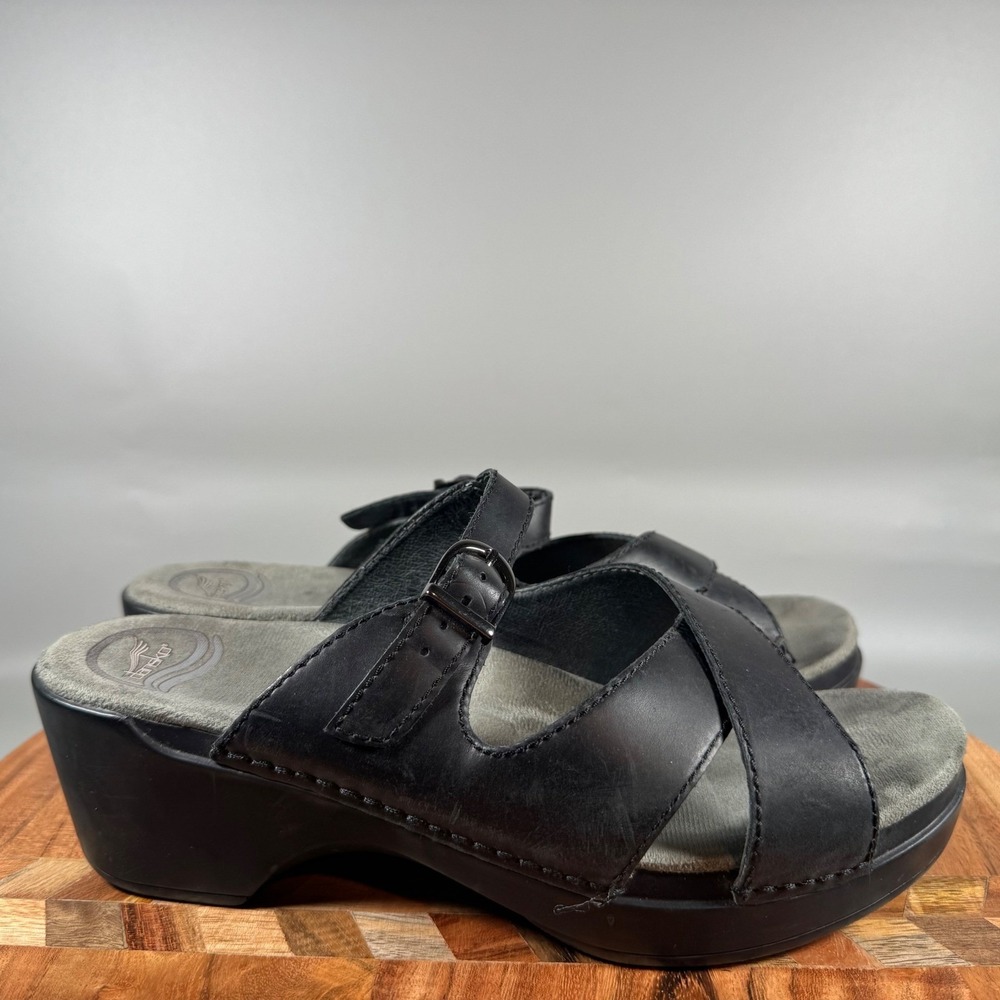 Dansko Black Leather Platform Slide Sandals Buckle Strap‎ Women EU 40 US 9.5-10